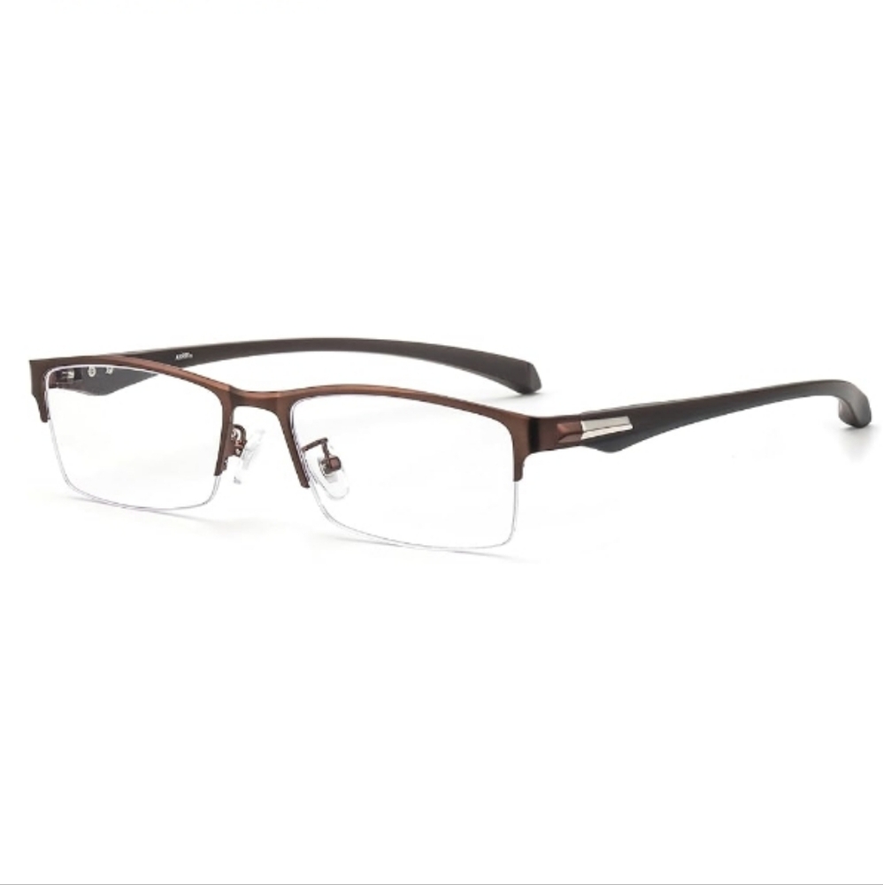 Blue Light Blocking Anti Eyestrain Lens Eyeglasses Semi Rimless Brown Frame